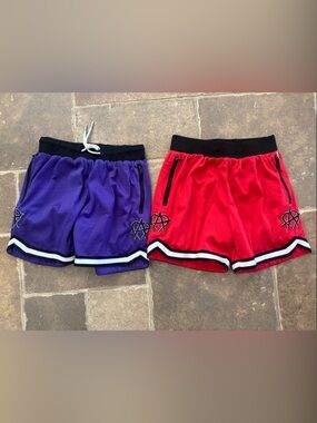 Unmanageable Brand Athletic Mesh Shorts — Red, Purple. Size Small